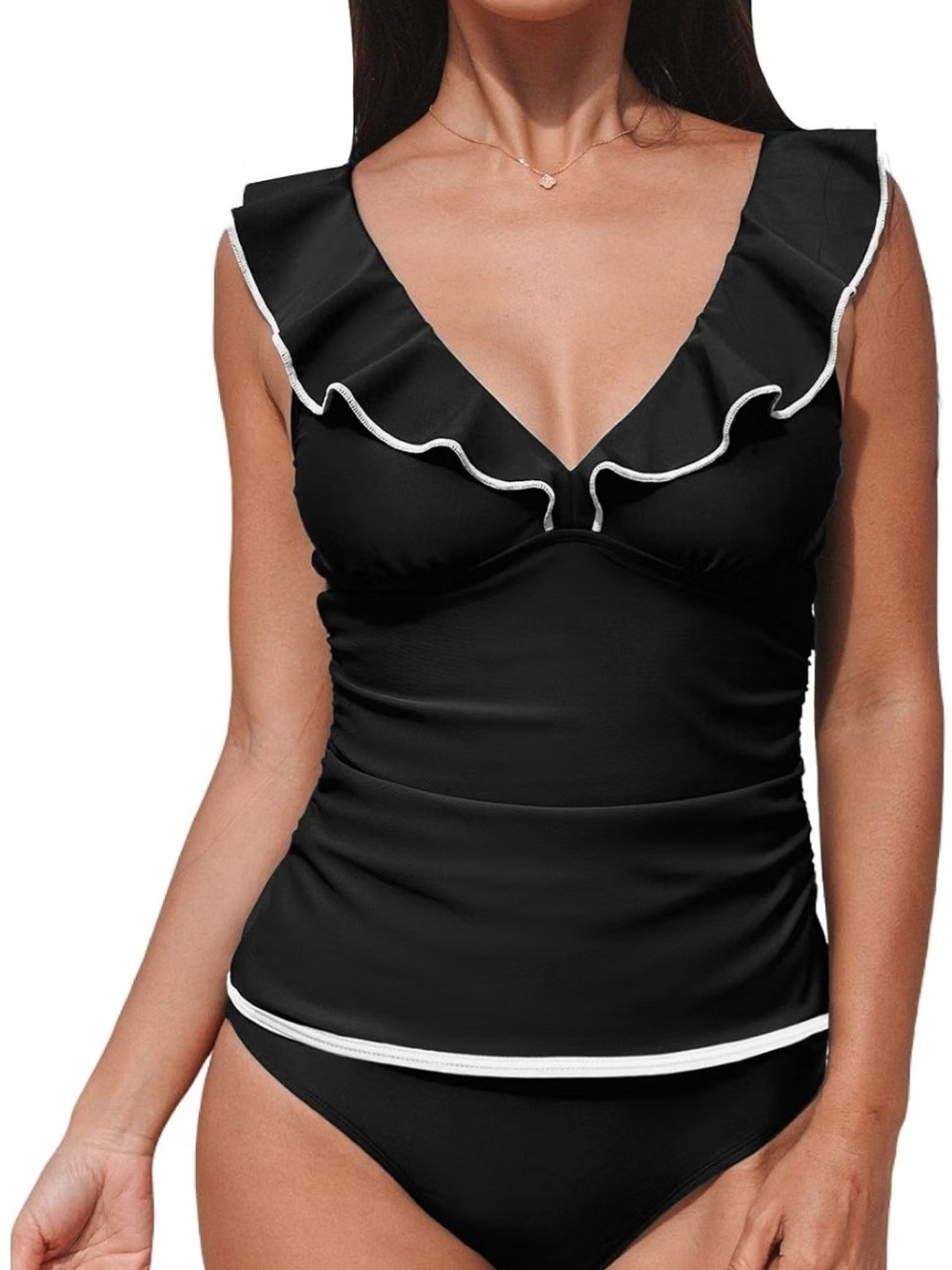 Cupshe Black Bikini Tankini Set with White Trim